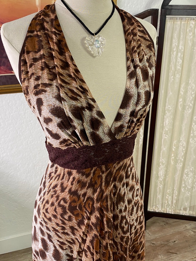 Betsey Johnson Y2K Cheetah Print Halter Dress