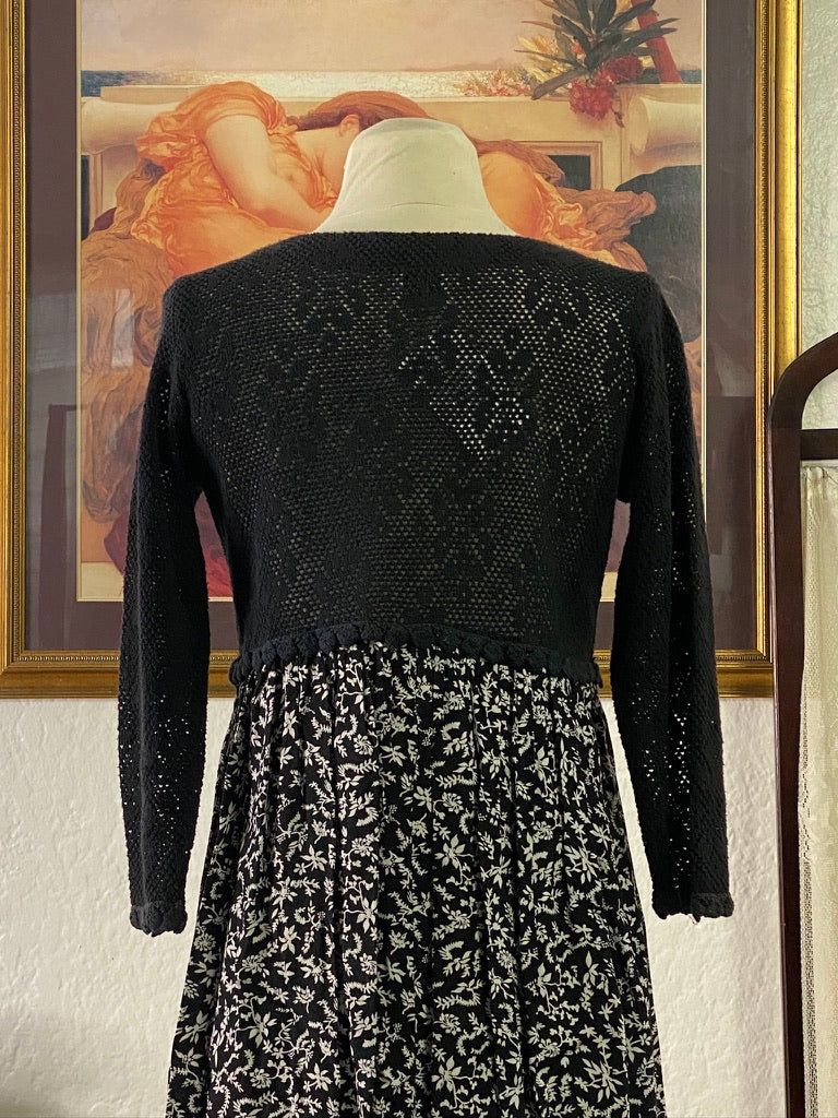 90s Crochet Bodice Floral Print Dress