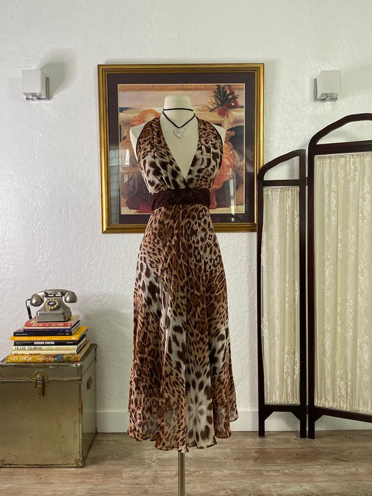 Betsey Johnson Y2K Cheetah Print Halter Dress