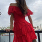 Cherry Red ❤️ Pure Silk Ruffle Dress