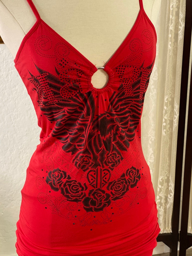 Y2K Grunge Cherry Red Body Con Midi Dress