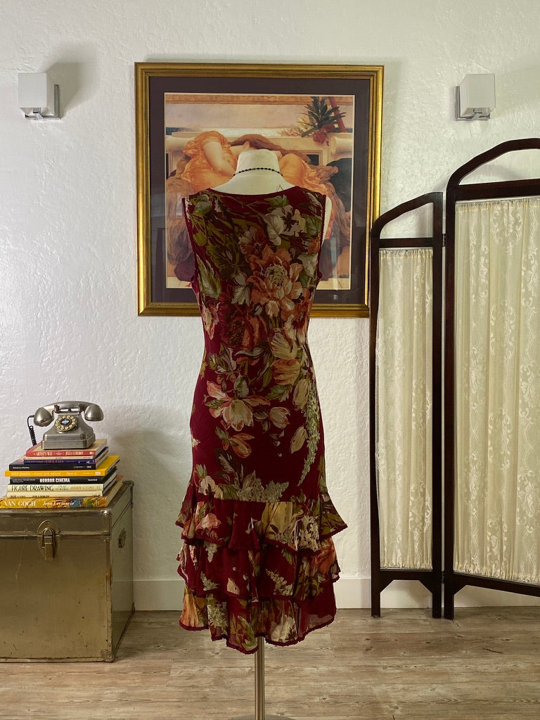 Y2K Floral Ruffle Midi Dress