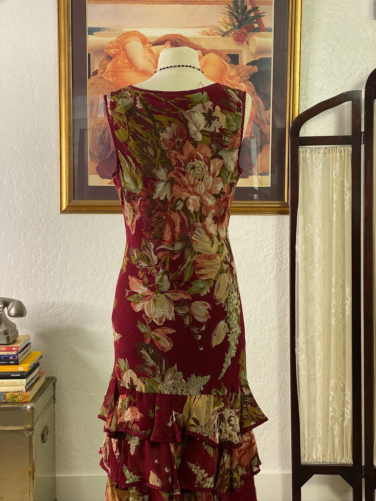 Y2K Floral Ruffle Midi Dress