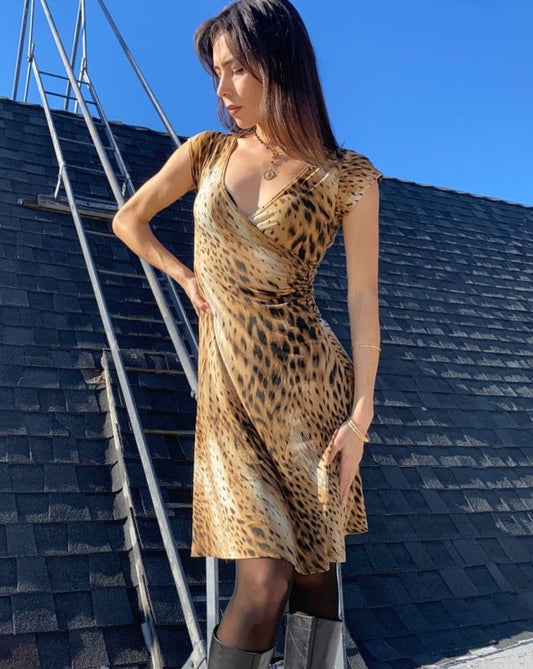 Y2K Cheetah Print Midi Dress