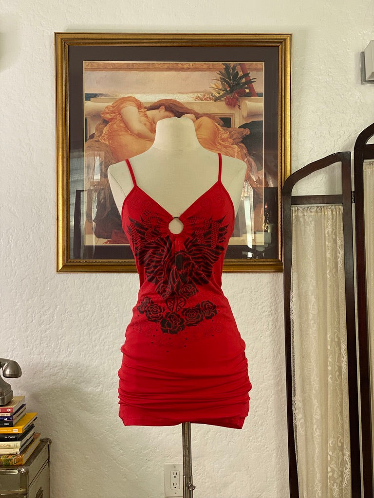 Y2K Grunge Cherry Red Body Con Midi Dress